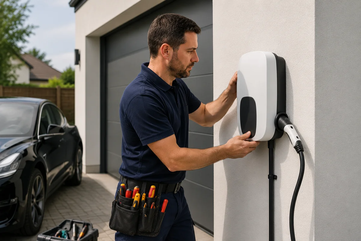 OZEV-approved electrician fitting 7kW EV wall charger in Cambridge driveway