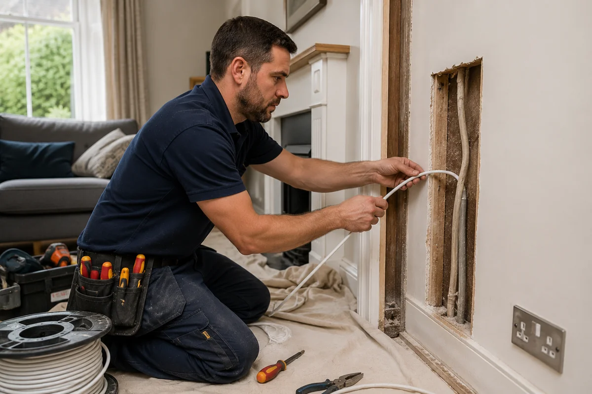 Electrician carrying out full house rewire in Cambridge property